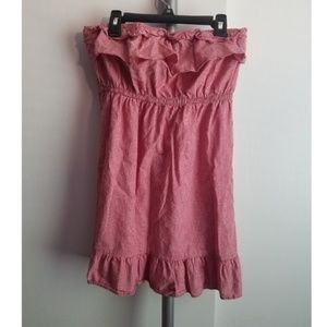 Red and White Strapless Checkered Dress